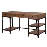Blaine Industrial Pine Desk with Shelves